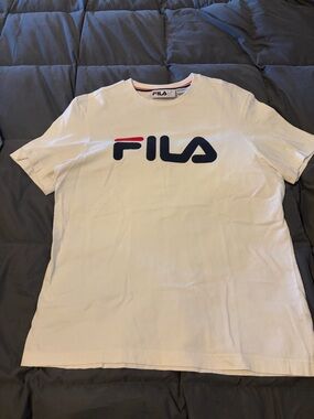 Fila White Short Sleeve Tee with Navy and Red Logo